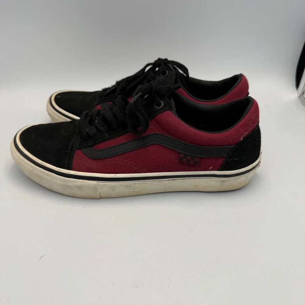 Vans Skate Old Skool Burgundy Black Suede Canvas PopCush Shoes Mens 8.0